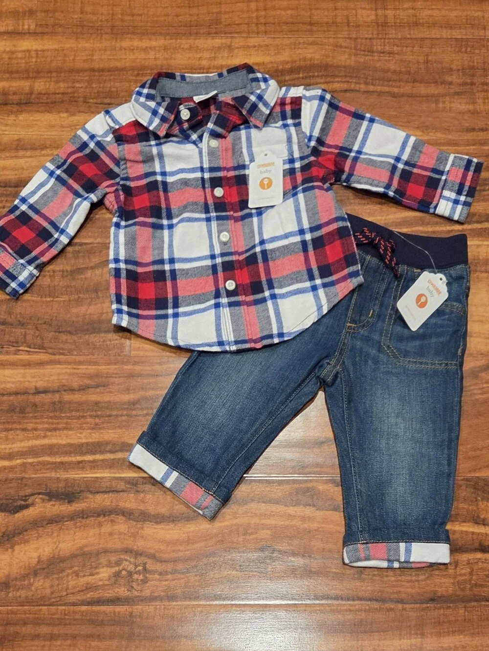 Gymboree NWT 6-12 Months Red/Blue Flannel Plaid Shirt and Jeans